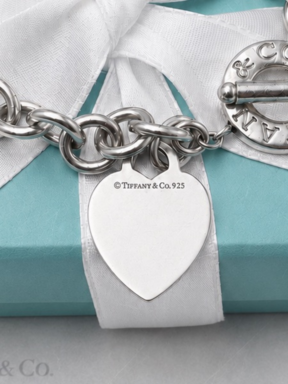 Tiffany & Co. Heart Tag Charm Toggle Bracelet Sterling Silver 925 Gift Box Pouch - Picture 4 of 11